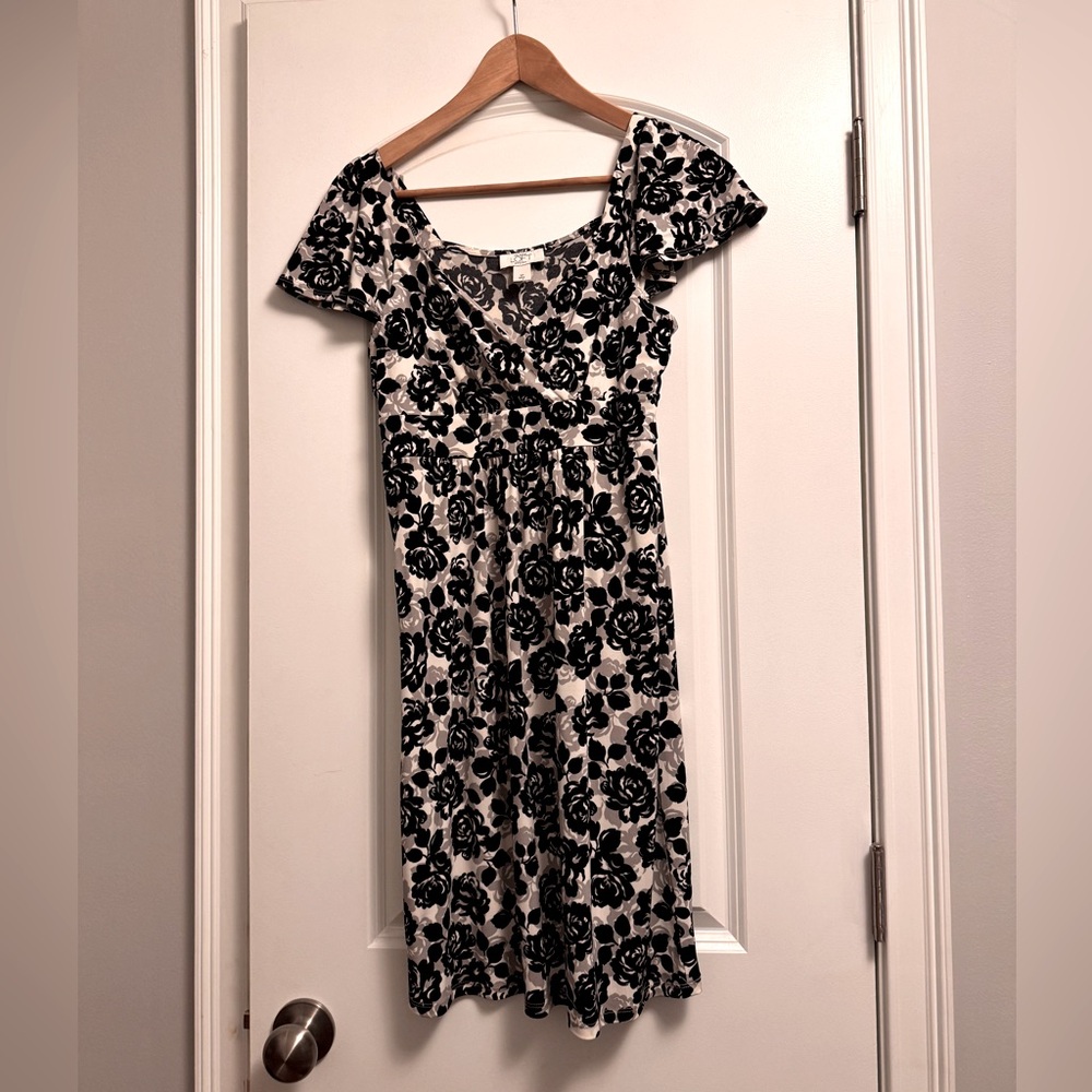LOFT Monochrome Floral Midi Dress